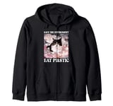 Help Save the Environment: Eat Plastic – A Cute Cat Meme Zip Hoodie