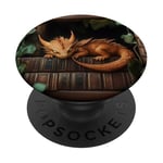 Petit dragon endormi sur une bibliothèque PopSockets PopGrip Adhésif