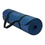 Gaiam Essentials Tapis de yoga épais pour fitness et entraînement avec sangle de transport facile à utiliser Bleu marine 183 x 61 x 1 cm