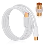 RELIAGINT TV Aerial Cable 1m – Pure Copper TV Coaxial Cable with Dual Shielding for Strong Signal – Straight to Straight – Female-to-Female Adapter Included – Fire-Resistant Aerial Connectors