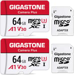 Lot de 2 Cartes Micro SD 64 Go avec 2 adaptateurs SD + 2 Mini-étuis,Camera Plus,Enregistrement vidéo 4K,Haute Vitesse 95 Mo/s,Compatible avec Nintendo Switch,MicroSDXC UHS-I A1 V30 U3(Q1533)