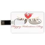 64G USB Flash Drives Credit Card Shape Sloth Memory Stick Bank Card Style Happy Valentines Day Theme Lovely Tropical Animals Boy Girl Romantic Heart Cartoon Decorative,Grey Red Waterproof Pen Thumb Lo