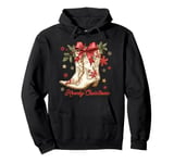 Howdy Christmas Cowgirl Boots Coquette Bow Western Xmas Pullover Hoodie