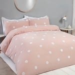 Sleepdown Tufted Polka Dots Circles Blush Pink White Soft Cosy Easy Care Luxury Duvet Cover Quilt Bedding Set with Pillowcases - Super King (260cm x 220cm)