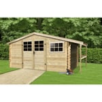 Abri chalet de jardin bois avec abri bûche de 50cm - 10m²  