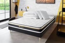 Pack sommier tapissier matelas  Mousse avec couette et oreillers