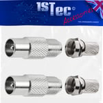 1STec 2 x Screw Type Male Coaxial UHF Plugs + 2 x F-connectors for making TV Extension Leads with Standard 6mm RG6 CT100 WF100 Freeview Satellite BT Youview Aerial Coax Wire Installation Adaptors