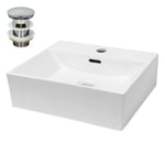 Lavabo en céramique blanc avec garniture de vidage vasque à poser 415 x 360 mm