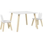 Aiyaplay - Ensemble table chaises enfant design lapin scandinave bois pin mdf blanc