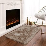 Latepis Tapis Beige en Fausse Fourrure 60x90 cm Brun Clair Moelleux Petit pour Chambre à Coucher Salon Canapé Décoration Tapis de Sol Lavable en Shaggy Haut