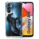 Cokitec Coque Renforcée en Verre Trempé pour Samsung Galaxy A14 4G / 5G Animal Cheval Noir