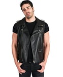 D'Arienzo Veste Cuir Homme Noir sans Manche Biker en Agneau Veritable Moto Motard Ceinture Blouson Made in Italy ERMAL Noir/50/L