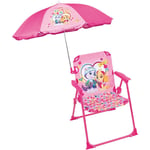 Chaise pliante avec parasol Pat'Patrouille rose - motif Stella et Everest