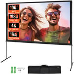 VEVOR Projector Screen with Stand 100 inch 16:9 4K 1080 HD Movie Screen Bar Feet