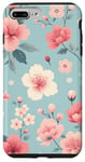 iPhone 7 Plus/8 Plus Pastel Pink White Flowers Light Blue Background Pattern Case