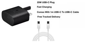 25W Genuine Super Fast Charger Plug & USB-C Cable For Samsung Galaxy Phones