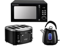 Russell Hobbs Stylevia Black Kettle, 4 Slice Toaster & Microwave Matching Set