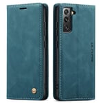 QLTYPRI Etui Coque pour Samsung Galaxy S22, Portefeuille Fentes Cartes Housse Antichoc Cuir PU Vintage Portefeuille Etui Compatible avec Samsung Galaxy S22 - Bleu