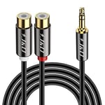 J&D Câble RCA vers Jack 3.5mm de Rallonge, Adaptateur Audio Stéréo Plaqué Or de 3.5mm Mâle à 2 RCA Femelle, 0.9m