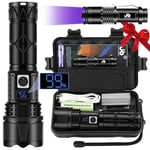 JAY-PARK Lampe Torche Led Ultra Puissante 500000 Lumens, Torche Led Puissante Rechargeable avec Zoom, IP67 Étanche Tactique Torches, 5 Modes Flashlight pour Camping Randonnée Urgence