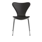 Fritz Hansen - 3107 Sjuan - Framsidesklädd, White, Läder, Soft Black Brown - Spisestoler - Arne Jacobsen - Brun - Lær/Metall/Tre