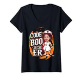 Womens Code Boo In The Er Crew Ghost Boo-jee Nurse Halloween V-Neck T-Shirt