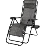 CASARIA® Chaise longue de jardin inclinable Chaise pliable avec porte-gobelet appui-tête Fauteuil relax Transat jardin Anthracite