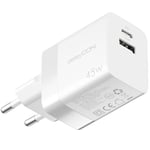 deleyCON Chargeur USB A et C (2 Ports - Chargeur Rapide Compact 45W) Alimentation USB pour iPhone 16/15/14/13 Galaxy S24/S23 Pixel Téléphone Mobile iPad Tablette Ordinateur Portable Notebook - Blanc