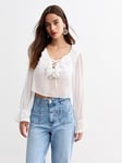 New Look White Ruffle Trim Chiffon Blouse, White, Size 14, Women