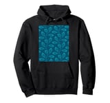 Climbing Vine Leaves In Teal on Ultramarine Pullover Hoodie