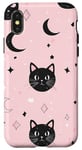 Coque pour iPhone X/XS Rose Art Déco Pois Phases de Lune Cristal Sorcière Noir