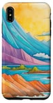 Coque pour iPhone XS Max Crayon de couleur Croquis Montagnes dans un cadre de paradis tropical