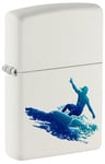 Zippo Windproof Lighter - Surfing Design White Matte - Rechargeable à Vie - Boîte Cadeau - Construction métallique - Made in USA