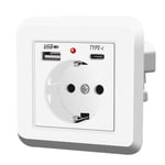 ARCELI Prise USB, prise avec USB encastrée, prise murale avec prise USB A et type C + 1 prise AC, prise encastrable max. 5 V/2,1 A, CA 220-250 V, prise encastrée pour appareils ménagers