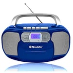 Roadstar RCR-4635UMP/BL Radio CD Cassette Portable, Radio Numerique PLL FM, Lecteur CD-MP3, USB, AUX-in, Sortie Casque, Bleu