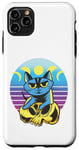 Coque pour iPhone 11 Pro Max Chat bleu crâne jaune croissant de lune pleine lune céleste