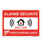 AUA SIGNALETIQUE - Panneau Signalisation avec Coins Arrondis - Alarme Sécurité sous Vidéo Surveillance 24h/24h - 420 x 300 mm, Aluminium Dibond 3mm