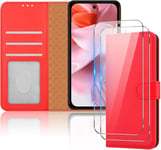 iCatchy for Google Pixel 9/9 Pro Case with 2 HD Screen Protector Tempered Glass Leather Wallet Book Flip Stand View Magnetic Protect RFID Blocking Shockproof Cover (Red)