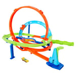 Hot Wheels Let’s Race Netflix - Coffret Circuit Loop Cyclone Challenge Gamme Action Avec Voiture, Échelle 1/64, 2 Modes De Jeu, Rangement Facile, Poignée De Transport, A Partir De 4 Ans, HXM94