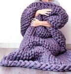 Large Chunky Knit Blanket Throw, Hand Made Cable Knitted with Heavy Thick Vegan Yarn, Big Bulky,Home Decor for Couch,Lavender,80 * 80CM