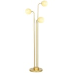 HOMCOM Lampadaire sur pied salon, lampe salon style contemporain avec 3 spots pivotants, abat-jour en verre et interrupteur à pied - lampadaire salon, chambre à coucher, bureau, 55 x 28 x 165 cm, doré