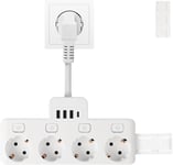 Prise Electrique, Multiprise Avec Interrupteur Individuel, Usb Prise Multiple Murale Pour Maison Bureau, Triplette Electrique Prise Toucher Anti-Accidentel, Coque Ignifuge ¿Blanc¿