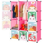 Wyctin - Hofuton Étagère cubes rangement penderie armoire 12 compartiments plastique modulable HxlxP: 147 x 111 x 37 cm, rose