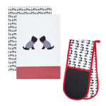 Kitchencraft Kitchen Tea Towels (2 Pack) & Double Oven Glove - Westie Dog Print