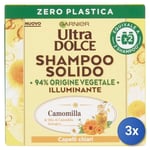 3x Garnier Ultra Douce Shampooing Solide Camomille Et Huile De Souci Biologique