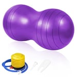 flintronic Ballon de Fitness Cacahuète, Balle d'arachide pour Enfants, Ballon d'exercice de Yoga avec Pompe Pied Gonflable, Anti-Explosive, pour Yoga, Pilates, Thérapie, Grossesse - 90x45cm|Violet