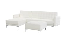 Hörnbäddsoffa Westerleigh Höger med Fotpall Konstläder - Vit Bäddsoffa divan