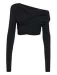 Viscose Jersey Stretch Cropped Long Sleeve Top Black HAN Kjøbenhavn