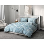 TEMPETE FLORALE Parure de couette 100% coton - Bleu - 220x240 cm