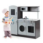 FANTASK Cuisine pour Enfant en Bois, Cuisine de Jeu avec évier et Robinet, cuisinière avec clic, Four et Micro-Ondes, Cuisine Jouet avec Tableau pour Enfants à partir de 3 Ans